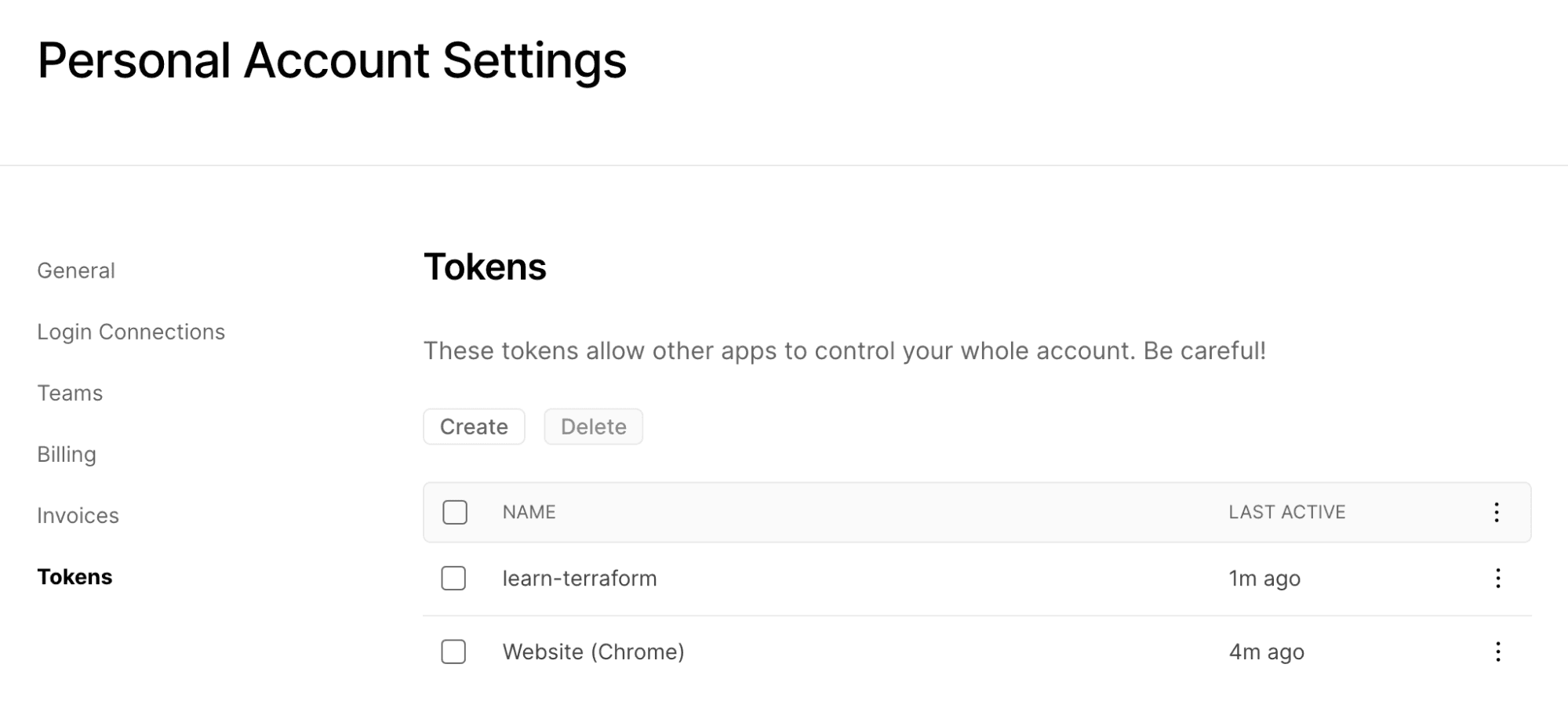 Create a Vercel API token